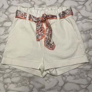 Hue Paperbag Ultra Soft Denim High Waist Shorts in White